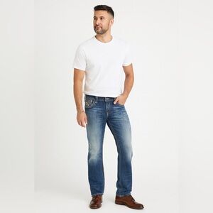 Rock Revival Paul Straight Jeans Blue Size 38 Distressed Stitching Denim